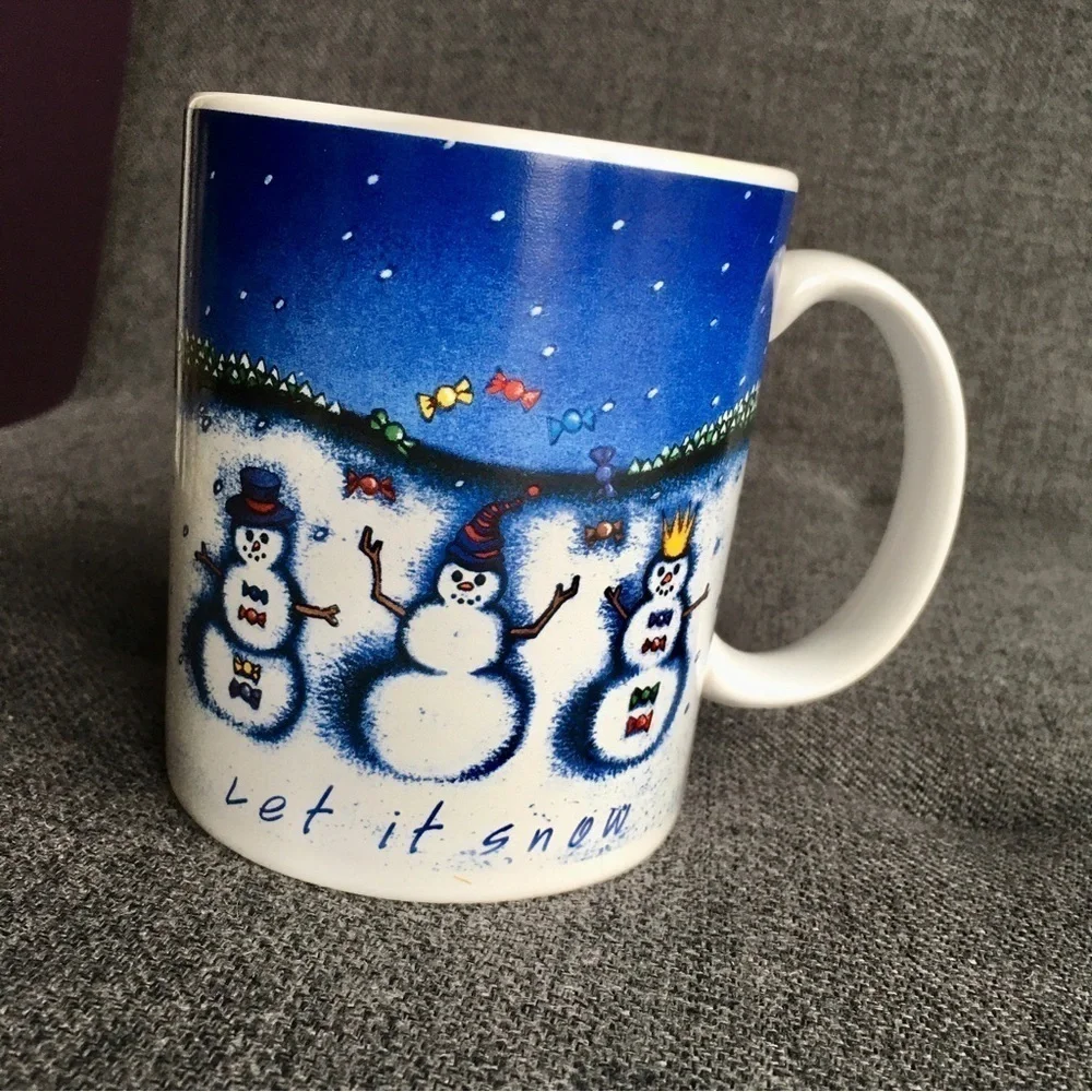 Lindt Chocolates “Let It Snow” Snowman Coffee Mug, Blue, White, 11 oz